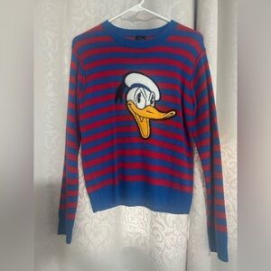 Forever 21 x Disney Blue and Red Striped Donald Duck Crewneck Sweater